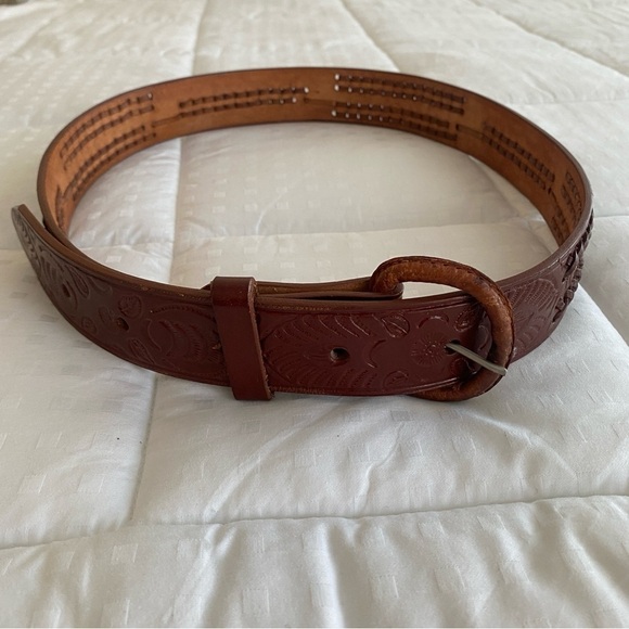 Leather Belt Made In Mexico Hand Tooled size 34 - Picture 6 of 12